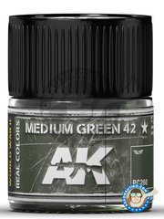 <a href="https://www.aeronautiko.com/product_info.php?products_id=51656">1 &times; AK Interactive: Real color - Color verde medio 42 - bote de 10ml - para todos los kits</a>