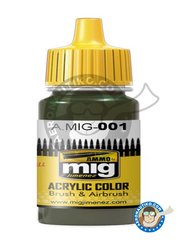 <a href="https://www.aeronautiko.com/product_info.php?products_id=51189">1 &times; AMMO of Mig Jimenez: Acrylic paint -  Olivgrn OPT.1 Ral 6003 - 17ml Jar - for WWII German camo, Vegetation, Iraqui camouflage.</a>