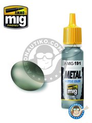 <a href="https://www.aeronautiko.com/product_info.php?products_id=51190">1 &times; AMMO of Mig Jimenez: Pintura acrlica - Color Acero | Acrylic Metal Colors - bote de 17ml - para todos los kits</a>
