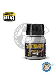 <a href="https://www.aeronautiko.com/product_info.php?products_id=52125">1 &times; AMMO of Mig Jimenez: Glue - Ultra Glue - for etch, clear parts and more - 40ml jar</a>