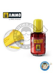 <a href="https://www.aeronautiko.com/product_info.php?products_id=52197">3 &times; AMMO of Mig Jimenez: Glue - Red Magma Cement - 30 ml bottle</a>