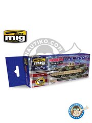 <a href="https://www.aeronautiko.com/product_info.php?products_id=51356">1 &times; AMMO of Mig Jimenez: Set de pinturas - Set de pinturas de la U.S. Army. Vehculos modernos de los aos 1950 a 2016 - 6 botes de 17 ml - para todos los los kits</a>