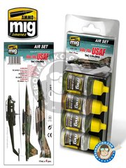 <a href="https://www.aeronautiko.com/product_info.php?products_id=51176">1 &times; AMMO of Mig Jimenez: Acrylic paint - 60's - 70's USAF TAC Colors | Air series - A.MIG-004 FS 34102 Reseda Green, A.MIG-202 FS30219 Tan, A.MIG-206 FS 34079 ( BS 641 ), A.MIG-226 FS 36622 Gray - for all kits</a>