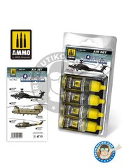 <a href="https://www.aeronautiko.com/product_info.php?products_id=52015">1 &times; AMMO of Mig Jimenez: Set de pinturas - Set Helicpteros US Army - 4 botes de 17 ml</a>