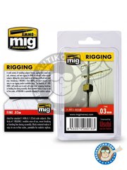 <a href="https://www.aeronautiko.com/product_info.php?products_id=52042">1 &times; AMMO of Mig Jimenez: Material - Fine 0,03 mm rigging - 2m 0,03 mm rigging cable - for all kits</a>