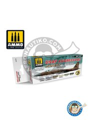 <a href="https://www.aeronautiko.com/product_info.php?products_id=51804">2 &times; AMMO of Mig Jimenez: Set de pinturas - SET USAF AGRESSOR - COLORES DESRTICOS Y RTICOS - botes de 17ml - para todos los kits</a>