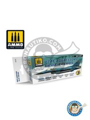 <a href="https://www.aeronautiko.com/product_info.php?products_id=51809">1 &times; AMMO of Mig Jimenez: Set de pinturas - SET USAF AGGRESSORS BLUE COLORS - 6 botes de 17 ml - para todos los kits</a>