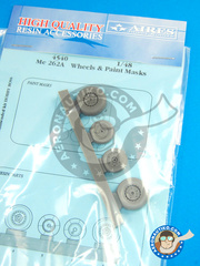 <a href="https://www.aeronautiko.com/product_info.php?products_id=34198">1 &times; Aires: Wheels 1/48 scale - Messerschmitt Me 262 Schwalbe A - masks and resin parts - for Hobby Boss references 80370, 80371, 80372, 80373, 80374, 80375, 80376 and 80377</a>