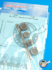 Aires: Wheels 1/48 scale - Messerschmitt Me 262 Schwalbe A - masks and resin parts - for Hobby Boss references 80370, 80371, 80372, 80373, 80374, 80375, 80376 and 80377