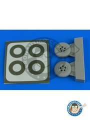 <a href="https://www.aeronautiko.com/product_info.php?products_id=51959">1 &times; Aires: Ruedas escala 1/48 - Spitfire Mk.I wheels (5-Spoke) & paint masks - piezas de resina y mscaras de pintura. - para kit de Tamiya</a>