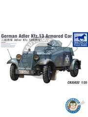 <a href="https://www.aeronautiko.com/product_info.php?products_id=51424">1 &times; BRONCO MODELS: Military vehicle kit 1/35 scale - German Adler Kfz.13 - photo-etched parts, plastic parts, water slide decals and assembly instructions</a>