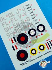 Berna Decals: Marking / livery 1/72 scale - Supermarine Spitfire Mk. I - Vb - Philippines, March 1942 (US4); RAF (GB3) 1941 and 1942 - water slide decals and placement instructions - for all kits