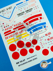 Berna Decals: Marking / livery 1/72 scale - Mitsubishi A6M Zero 2 - IJAAF (JP0) 1941 and 1942 - water slide decals and placement instructions - for all kits