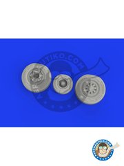 <a href="https://www.aeronautiko.com/product_info.php?products_id=52222">2 &times; Eduard: Ruedas escala 1/72 - F-35A wheels / Brassin - mscaras de pintura, piezas de resina y manual de instrucciones - para kit de Tamiya</a>