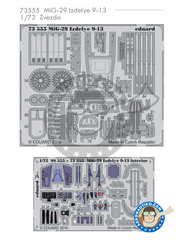 Eduard: Photo-etched parts 1/72 scale - Mikoyan MiG-29 Fulcrum - Interior and Exterior 9-13 Izdelye - full colour photo-etched parts, photo-etched parts and assembly instructions - for Zvezda reference 7278 image