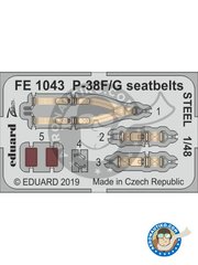 <a href="https://www.aeronautiko.com/product_info.php?products_id=51967">1 &times; Eduard: Cinturones escala 1/48 - P-38F/ G seatbelts STEEL - fotograbados y manual de instrucciones - para kit de Tamiya</a>