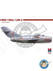 <a href="https://www.aeronautiko.com/product_info.php?products_id=52155">2 &times; HOBBY 2000: Airplane kit 1/48 scale - Mikoyan i Gurevich MiG-15bis/LIM-2 -  (PL1) +  (PL1) +  (HU7) +  (DE3) - paint masks, plastic parts, water slide decals and assembly instructions</a>