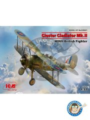 <a href="https://www.aeronautiko.com/product_info.php?products_id=51749">1 &times; ICM: Airplane kit 1/32 scale - Gloster Gladiator Mk.II - plastic parts, water slide decals and assembly instructions</a>
