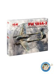 <a href="https://www.aeronautiko.com/product_info.php?products_id=51961">1 &times; ICM: Airplane kit 1/72 scale - Focke Wulf Fw 189A-2 -  (DE2) +  (DE2) - plastic parts, water slide decals and assembly instructions</a>
