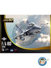 <a href="https://www.aeronautiko.com/product_info.php?products_id=51456">2 &times; Kinetic Model Kits: Airplane kit 1/48 scale - F/A-18D ATARS - Tazsar Air Base, Hungary - Opeation Allied Force 1999 (US1); Operation Inherent Resolve 2017 (US1); MCAS Iwakuni, Japan 2009 (US1) - photo-etched parts, plastic parts, water slide decals and assembly instructions</a>