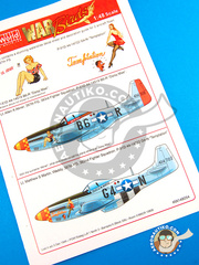 <a href="https://www.aeronautiko.com/product_info.php?products_id=33067">1 &times; Kits World: Decoracin escala 1/48 - North American P-51 Mustang D - "Daisy Mae" (US7); "Temptation" (US7) - USAF 1944 - calcas de agua, instrucciones de colocacin e instrucciones de pintado - para todos los kits</a>