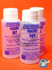 <a href="https://www.aeronautiko.com/product_info.php?products_id=12063">1 &times; Microscale: Decal products - Microset decal liquid - Blue bottle - for all marking or decals</a>