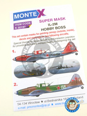 Montex Mask: Masks 1/32 scale - Ilyushin IL-2 Shturmovik M - Stepanyan, 1944 (RU2); Tartu, October 1944 (RU2) 1944 - paint masks, water slide decals and placement instructions - for Hobby Boss kits image