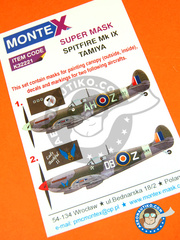 Montex Mask: Masks 1/32 scale - Supermarine Spitfire Mk. IX - Norweigan, North Weald, May 1943 (GB4); Forli, Italy, January 1945 (ZA2) - paint masks, white metal parts and placement instructions - for Tamiya kit