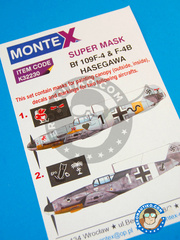 <a href="https://www.aeronautiko.com/product_info.php?products_id=32485">1 &times; Montex Mask: Mscaras escala 1/32 - Messerschmitt Bf 109 F-4/F-4B - May 1942. (DE2); North Africa, July 1942. (DE2) - Luftwaffe - mscaras de pintura, calcas de agua, instrucciones de colocacin e instrucciones de pintado - para kits de Hasegawa</a>