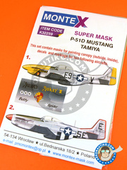 Montex Mask: Masks 1/32 scale - North American P-51 Mustang D - England (US7); December 1943 (US7) 1945 - paint masks, water slide decals, placement instructions and painting instructions - for Tamiya kits. image