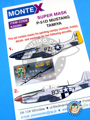 Montex Mask: Masks 1/32 scale - North American P-51 Mustang D - Chievres, Belgium, April 1945 (US7); August 1944 (US7) 1944 and 1945 - for Tamiya reference TAM60322 image