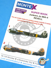 Montex Mask: Masks 1/32 scale - Junkers Ju-88 A-4 - Achmer, early summer 1943. (DE2); Gerbini ( Sicily ), April 1942 (DE2) 1942 and 1944 - paint masks, placement instructions and painting instructions - for Revell kits. image