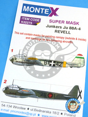 Montex Mask: Masks 1/32 scale - Junkers Ju-88 A-4 - Easter front, winter 1943 (HU6); Albacete, November 1943 (ES2) 1943 - paint masks, placement instructions and painting instructions - for Revell kits. image