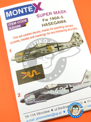 Montex Mask: Masks 1/32 scale - Focke-Wulf Fw 190 Würger A-5 - July 1943 (DE2); Achmer, early summer 1943. (DE2) 1943 - paint masks, water slide decals, placement instructions and painting instructions - for Hasegawa kits. image