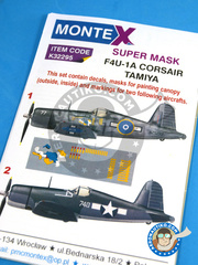 Montex Mask: Masks 1/32 scale - Vought F4U Corsair 1A - December 1943 (US7); October 1945. (NZ2) 1943 and 1945 - paint masks, water slide decals, placement instructions and painting instructions - for Tamiya kits image