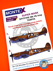 Montex Mask: Masks 1/48 scale - Supermarine Spitfire Mk. Vb Trop - Gozo, Summer 1943 (US5); Gozo, June 1943 (US5) - Gozo, Malt Island 1943 - paint masks, placement instructions and painting instructions - for Tamiya kits image