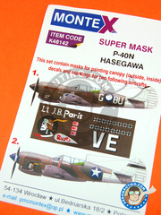 <a href="https://www.aeronautiko.com/product_info.php?products_id=31213">2 &times; Montex Mask: Masks 1/48 scale - Curtiss P-40 Warhawk N - paint masks and painting instructions - for Hasegawa kit</a>