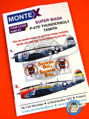 <a href="https://www.aeronautiko.com/product_info.php?products_id=35280">1 &times; Montex Mask: Mscaras escala 1/48 - Republic P-47 Thunderbolt D Bubble Top - France 1944. (US7); 1945 (US7) 1944 - mscaras de pintura, calcas de agua e instrucciones de pintado - para kits de Tamiya</a>