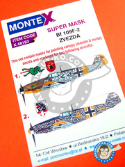 <a href="https://www.aeronautiko.com/product_info.php?products_id=32558">1 &times; Montex Mask: Masks 1/48 scale - Messerschmitt Bf 109 F-2 - paint masks, water slide decals and painting instructions - for ZVEZDA kit</a>