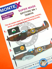 <a href="https://www.aeronautiko.com/product_info.php?products_id=33679">1 &times; Montex Mask: Mscaras escala 1/48 - Supermarine Spitfire Mk. I - mscaras de pintura, calcas de agua e instrucciones de pintado - para kit de Tamiya</a>