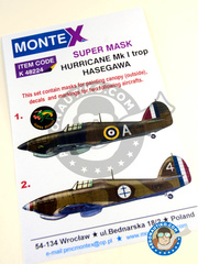 Montex Mask: Masks 1/48 scale - Hawker Hurricane Mk I - RAF (GB3); Armée de l'Air (FR4) 1940 and 1942 - paint masks, water slide decals and painting instructions - for Hasegawa kit image