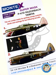 Montex Mask: Masks 1/48 scale - Republic P-47 Thunderbolt D - Italy, October 1944 (US5); Arkonam, November 1944 (GB5) 1944 - paint masks, water slide decals, placement instructions and painting instructions - for Tamiya kits image