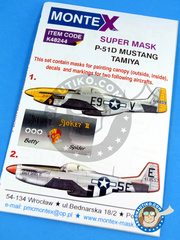 Montex Mask: Masks 1/48 scale - North American P-51 Mustang D - USAF (US7); December 1943 (US7) 1945 - decals, masks - for Airfix reference A05131, or Hasegawa reference 09130, or Tamiya reference TAM25147 image