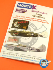 Montex Mask: Masks 1/48 scale - Curtiss P-40 Warhawk N - Noemfoor Island, August 1944 (AU3); Balikpapan, October 1944 (US7) 1944 - paint masks, water slide decals, placement instructions and painting instructions - for Hasegawa kit image