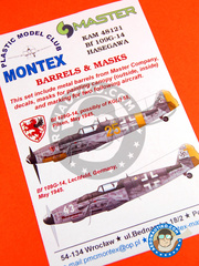 Montex Mask: Masks 1/48 scale - Messerschmitt Bf 109 G-14 - paint masks, turned metal parts and painting instructions - for Hasegawa kit