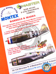 <a href="https://www.aeronautiko.com/product_info.php?products_id=33437">1 &times; Montex Mask: Masks 1/48 scale - Republic P-47 Thunderbolt D Razorback - barrels in metal and masks - for Tamiya reference TAM61086</a>