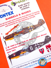 Montex Mask: Masks 1/48 scale - Messerschmitt Bf 109 F-2 - paint masks, turned metal parts and painting instructions - for ZVEZDA kit