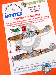 <a href="https://www.aeronautiko.com/product_info.php?products_id=32561">1 &times; Montex Mask: Masks 1/48 scale - Messerschmitt Bf 109 F-2 - paint masks, turned metal parts and painting instructions - for ZVEZDA kit</a>
