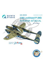 <a href="https://www.aeronautiko.com/product_info.php?products_id=52192">2 &times; QUINTA STUDIO: Detail up set 1/48 scale - P-38G 3D-Printed & Coloured Interior  - 3D printed parts, resin parts, water slide decals and placement instructions - for Tamiya kits</a>
