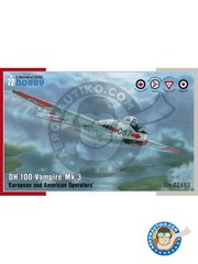 <a href="https://www.aeronautiko.com/product_info.php?products_id=52208">1 &times; Special Hobby: Airplane kit 1/72 scale - DH.100 Vampire Mk.3 'European and American Operators' -  (CA0) +  (NO0) +  (GB0) +  (MX0) - plastic parts, water slide decals and assembly instructions</a>